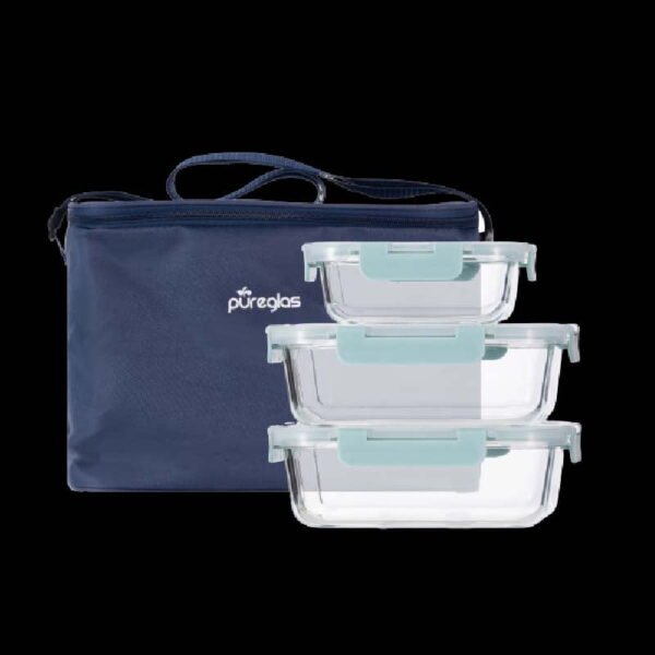 3 Pieces Container Set with Pouch 1100 ml x, 2 370 ml x 1